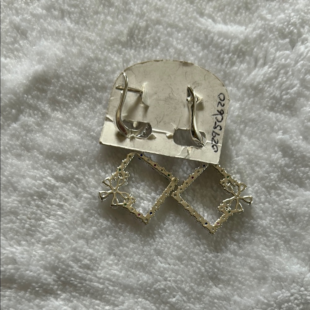 Silver Multicolor Geometric Earrings - image 5